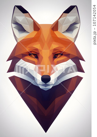 fox head logo in a simple vector style with low poly color shading and simple geometric 107142054