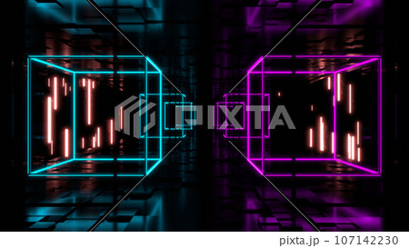 VJ トンネル 四角形 ネオン 発光 箱 サイバー 青 紫 [別Verあり] 107142230
