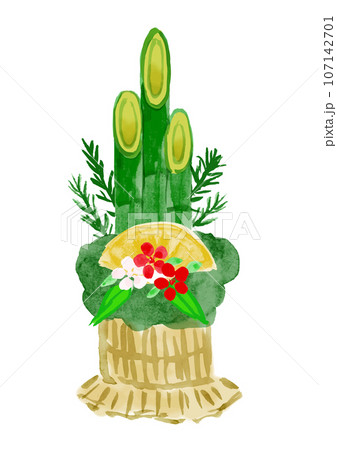 門松の和風手描きイラスト素材 門松の和風手描きイラスト素材 107142701