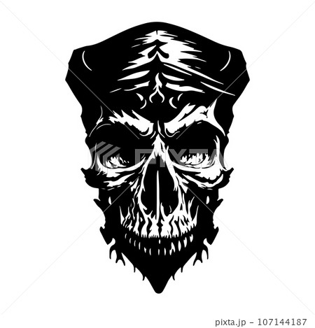 Captain skull vector, Pirate skull vector black outline illustration on white background. Captain skull vector, Pirate skull vector black outline illustration on white background. 107144187