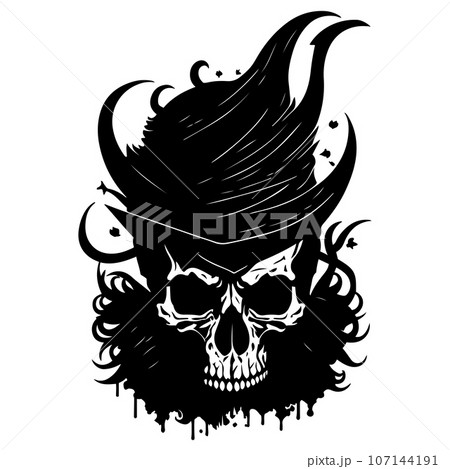 Captain skull vector, Pirate skull vector black outline illustration on white background.	 107144191