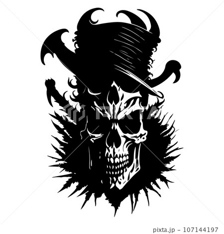 Captain skull vector, Pirate skull vector black outline illustration on white background.	 107144197