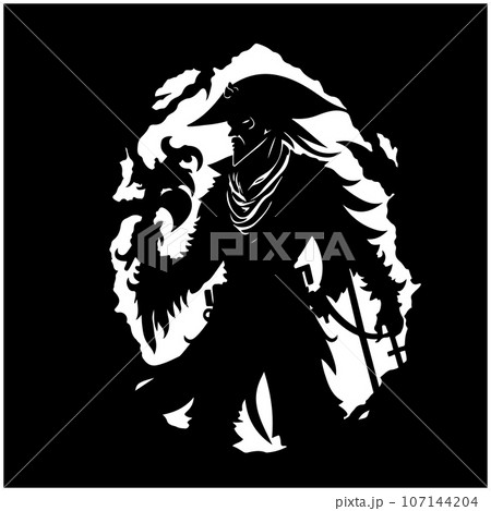 Captain skull vector, Pirate skull vector black outline illustration on white background.	 107144204