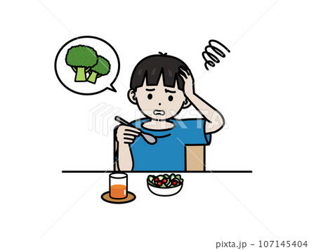 サラダ、野菜が苦手な男の子イラスト 107145404