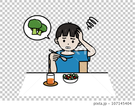 サラダ、野菜が苦手な男の子イラスト 107145404
