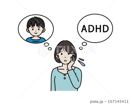 息子にADHDの疑いを心配する母親のイラスト 107145411