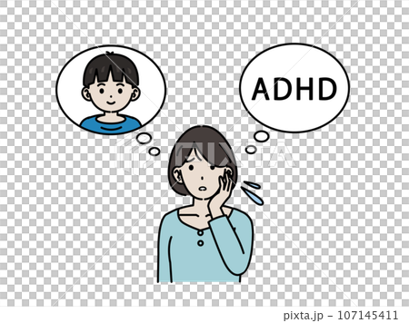 息子にADHDの疑いを心配する母親のイラスト 107145411
