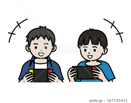 一緒にゲームをして遊ぶ男の子のイラスト 一緒にゲームをして遊ぶ男の子のイラスト 107145421