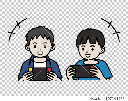一緒にゲームをして遊ぶ男の子のイラスト 一緒にゲームをして遊ぶ男の子のイラスト 107145421