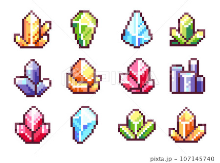 pixel gem, pixel, gem, jewel, square, red, ruby, art, gemstone, icon, 8bit, treasure, crystal, sparkle, vector, design, isolated, illustration, cartoon, retro, color, graphic, web, sign, game, magic,  107145740