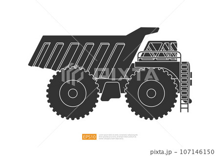 Silhouette mining dump truck tipper vector illustration on white background. Isolated big heavy machinery equipment vehicle. flat cartoon construction and mining car icon Silhouette mining dump truck tipper vector illustration on white background. Isolated big heavy machinery equipment vehicle. flat cartoon construction and mining car icon 107146150