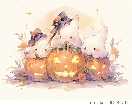 ハロウィンカボチャと可愛いウサギさん達のイラスト素材 ハロウィンカボチャと可愛いウサギさん達のイラスト素材