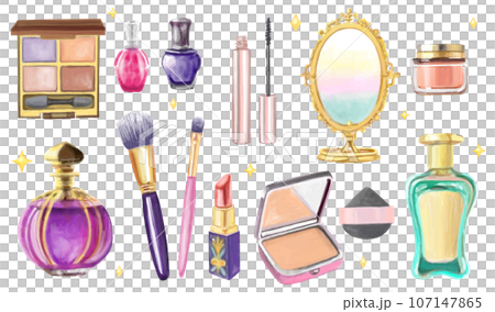 Cosmetic tool set painted in watercolor Cosmetic tool set painted in watercolor 107147865
