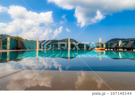 Pool on the roof of the hotel on the terrace at patong beach in phuket island; thailand 107148144