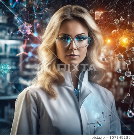 Young confident woman in lab coat standing Young confident woman in lab coat standing 107149189