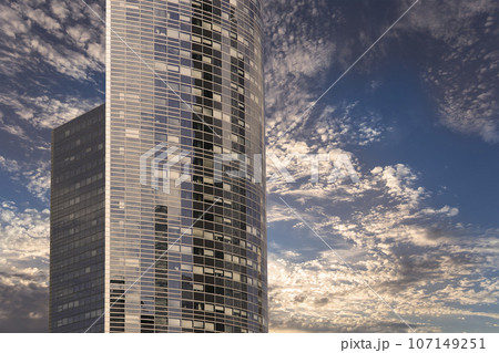 Skyscrapers La Defense (against the background of a sky at sunset), commercial and business center of Paris, France 107149251