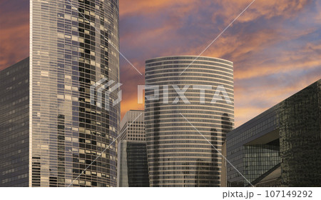 Skyscrapers La Defense (against the background of a sky at sunset), commercial and business center of Paris, France Skyscrapers La Defense (against the background of a sky at sunset), commercial and business center of Paris, France 107149292