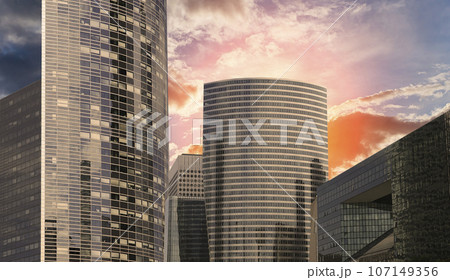 Skyscrapers La Defense (against the background of a sky at sunset), commercial and business center of Paris, France Skyscrapers La Defense (against the background of a sky at sunset), commercial and business center of Paris, France 107149356