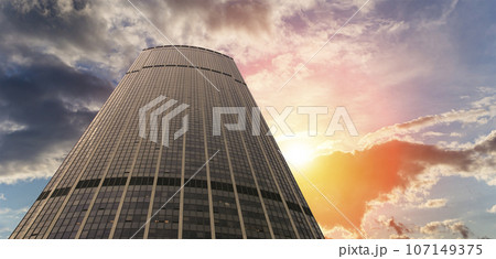 Skyscrapers La Defense (against the background of a sky at sunset), commercial and business center of Paris, France 107149375