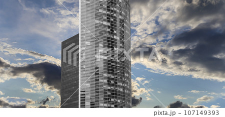 Skyscrapers La Defense (against the background of a sky at sunset), commercial and business center of Paris, France 107149393