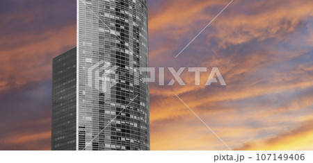 Skyscrapers La Defense (against the background of a sky at sunset), commercial and business center of Paris, France 107149406