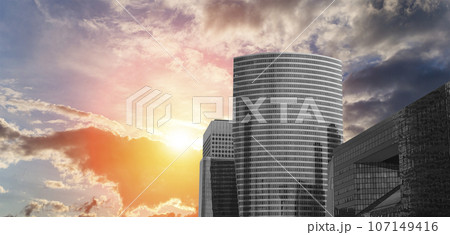 Skyscrapers La Defense (against the background of a sky at sunset), commercial and business center of Paris, France Skyscrapers La Defense (against the background of a sky at sunset), commercial and business center of Paris, France 107149416