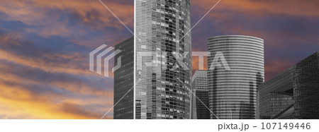 Skyscrapers La Defense (against the background of a sky at sunset), commercial and business center of Paris, France Skyscrapers La Defense (against the background of a sky at sunset), commercial and business center of Paris, France 107149446