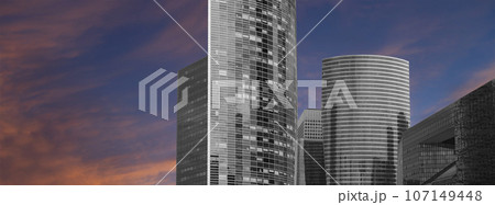Skyscrapers La Defense (against the background of a sky at sunset), commercial and business center of Paris, France 107149448