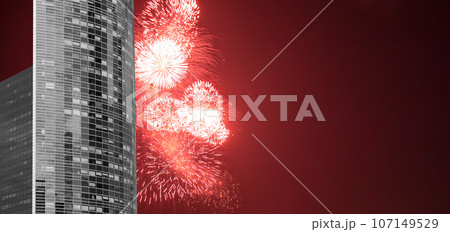 Celebratory fireworks over the Skyscrapers La Defense, commercial and business center of Paris, France Celebratory fireworks over the Skyscrapers La Defense, commercial and business center of Paris, France 107149529