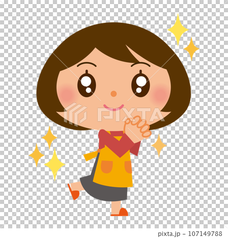 An impressed woman wearing an apron 107149788