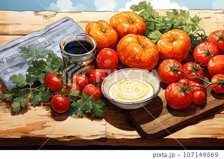 ディップとミニトマトなどのヘルシーなイラスト Generative ai ディップとミニトマトなどのヘルシーなイラスト Generative ai 107149869