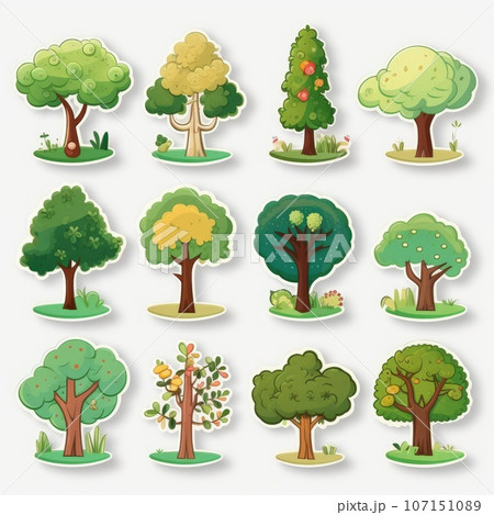 sticker cartoon cute tree. AI Generative.のイラスト素材 [107151089] - PIXTA