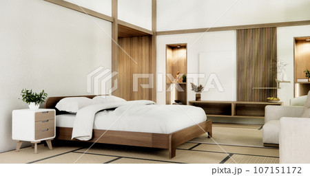 Muji Japan bedroom interior minimal style, Japanese interior.3D rendering Muji Japan bedroom interior minimal style, Japanese interior.3D rendering 107151172