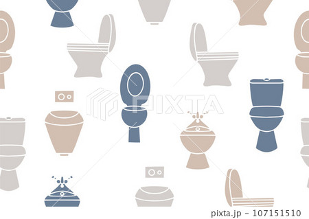 Seamless vector pattern of toilets and toilet paper. Toilet seamless pattern. Vector illustration 107151510