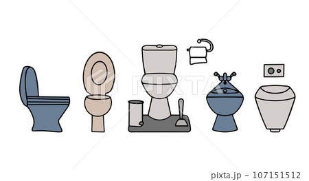 Toilet bowl. Hand drawn home toilet vector illustrations set. Vector illustration 107151512