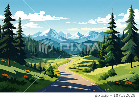 Highway along mountains and forests 107152629