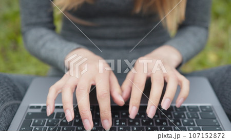 Hands Typing On Laptop Keyboard.Freelancer Internet Online Meeting Webinar.Woman Freelance With Computer Outdoors.Study Online Work Typing Email.Businesswoman Remote Working In Internet Distance Job Hands Typing On Laptop Keyboard.Freelancer Internet Online Meeting Webinar.Woman Freelance With Computer Outdoors.Study Online Work Typing Email.Businesswoman Remote Working In Internet Distance Job 107152872