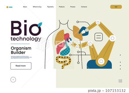 Bio Technology, Organism Builder -modern flat vector concept illustration of robot assembling organism using blocks, parts representing organ systems. Metaphor of regenerative medicine and 3D printing 107153132