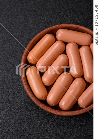 Delicious fresh vegetarian sausage or sausage made from vegetable protein tofu or seitan 107153409
