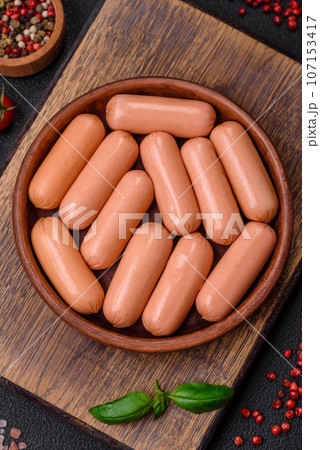 Delicious fresh vegetarian sausage or sausage made from vegetable protein tofu or seitan 107153417