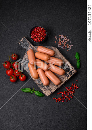 Delicious fresh vegetarian sausage or sausage made from vegetable protein tofu or seitan 107153424