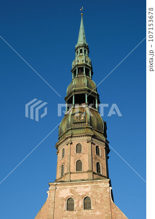 Old ancient Saint Peters Church, Riga, Latvia. Old ancient Saint Peters Church, Riga, Latvia. 107153678