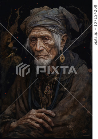 Portrait of an old shaman. Generated by Ai Portrait of an old shaman. Generated by Ai 107154209