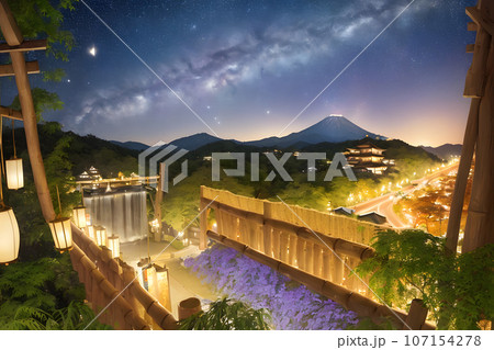 高台から見上げた星空-Generative AI 107154278