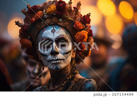 People celebrate the Day of the Dead. Generative AI 107154494