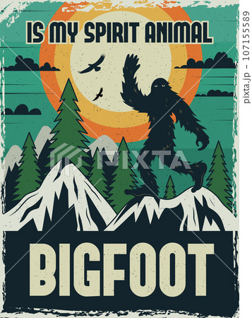 Bigfoot. Print design template with picture of bigfoot recent vector poster 107155589