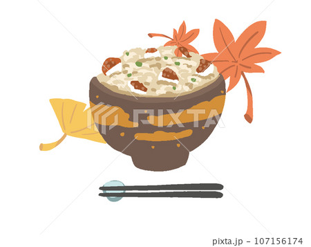 秋の味覚 紅葉とたこめしのシンプル手描き風イラスト 秋の味覚 紅葉とたこめしのシンプル手描き風イラスト 107156174