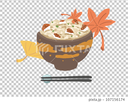 秋天的味道-簡單的手繪風格秋葉和章魚燒米飯插畫 107156174