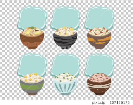混ぜご飯 炊き込みご飯のシンプル手描き風フレームイラストセット 混ぜご飯 炊き込みご飯のシンプル手描き風フレームイラストセット 107156176