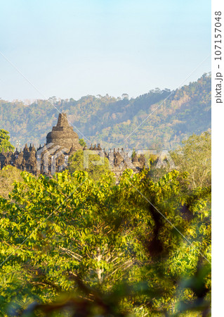 ダギの丘から望むボロブドゥール寺院（インドネシア・ジャワ島） 107157048